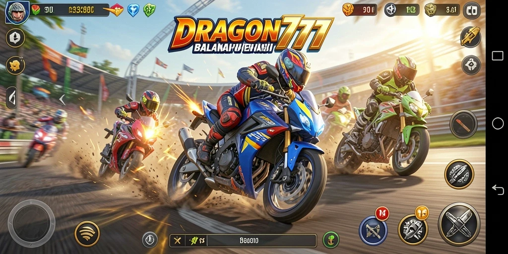 Tampilan gameplay balapan motor yang mendebarkan di DRAGON777.