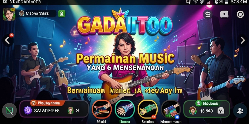 Screenshot GADAITOTO menampilkan antarmuka permainan musik yang menarik.