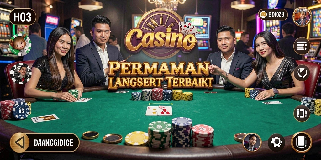 Tampilan gameplay H03 dengan dealer langsung dan meja kasino.