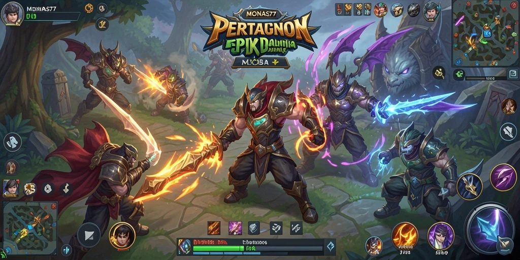 Gameplay seru di MONAS77 menampilkan pertempuran antar hero.