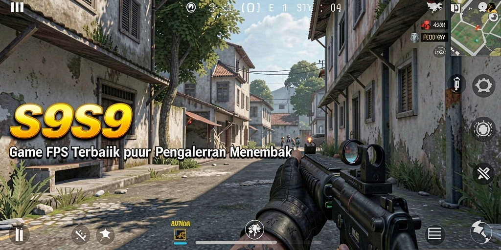 Screenshot gameplay S9S9 menampilkan aksi menembak yang intens di medan perang.