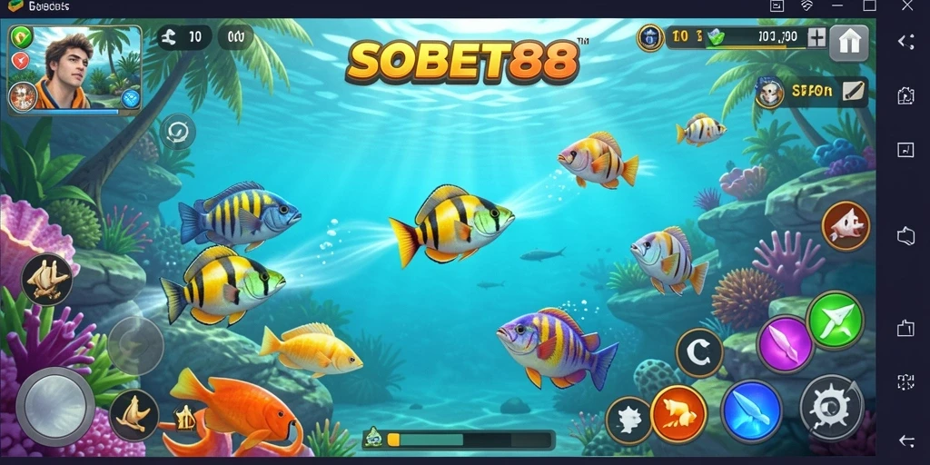 Screenshot gameplay SOBET88 dengan aksi menembak ikan yang seru.