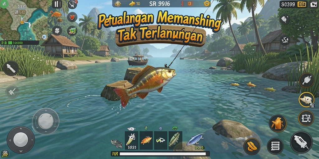 Gameplay SR996 menampilkan petualangan memancing yang seru dan memikat.