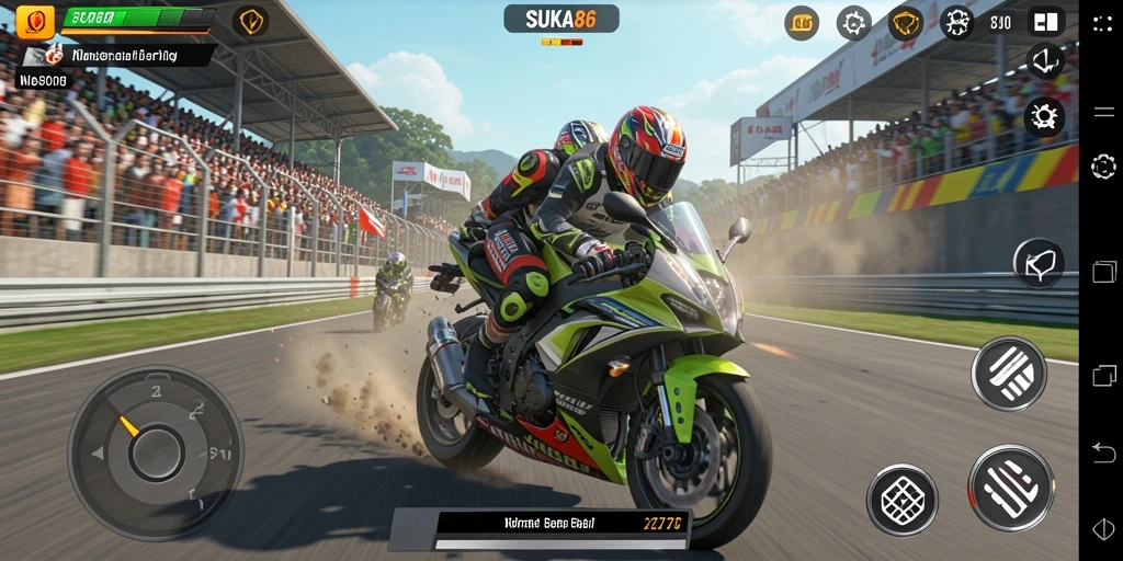 Gameplay seru dengan variasi trek dalam SUKA86.
