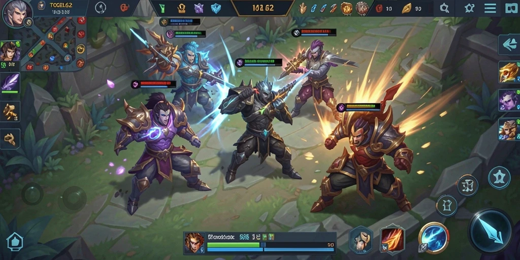 Tampilan gameplay seru TOGEL62 di arena pertarungan MOBA.