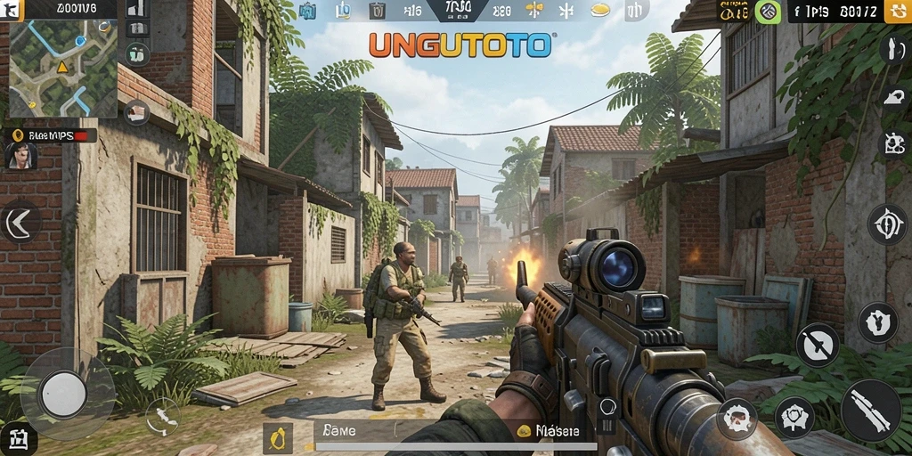 Screenshot gameplay UNGUTOTO menampilkan karakter dalam aksi pertempuran seru.