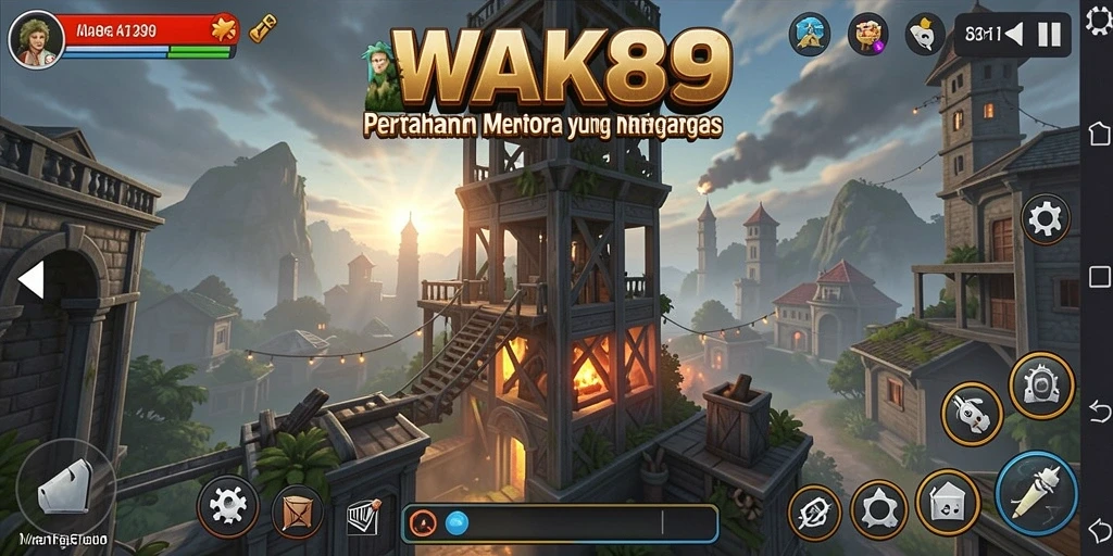 Screenshot gameplay WAK89 menampilkan menara yang siap bertempur.