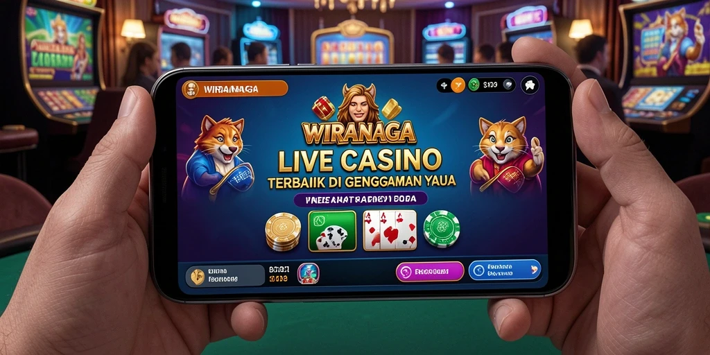 Screenshot gameplay WIRANAGA yang menampilkan dealer dan pemain dalam suasana kasino langsung.